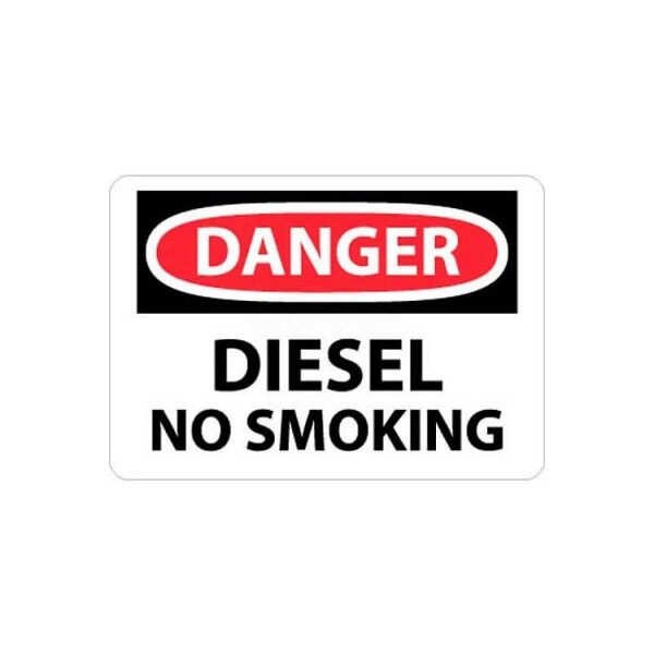 NMC OSHA Sign, Danger Diesel No Smoking, 10in X 14in, White/Red/Black